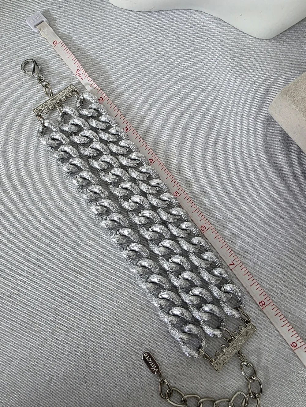 Silver Triple Strand Curb Link Bracelet | Metallic Chunky Statement